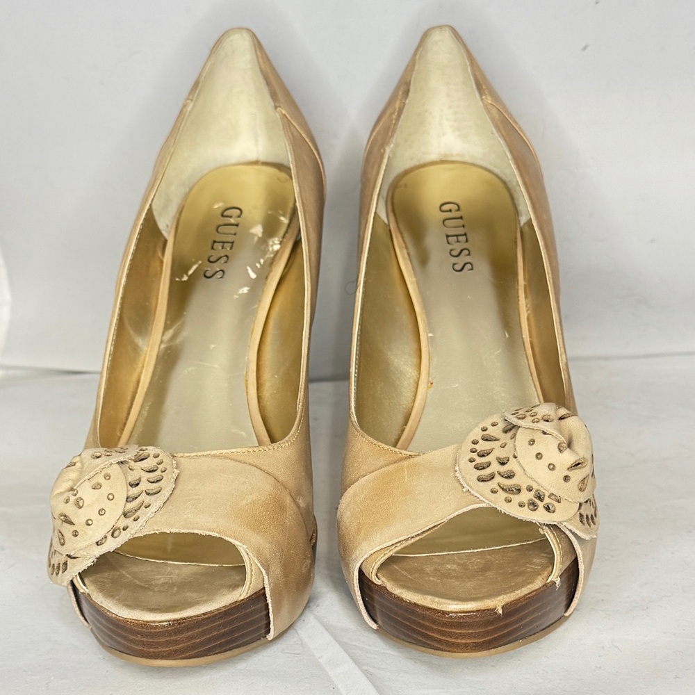 Guess Women's Beige Peep-Toe Heels